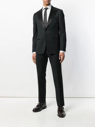 Shop Kiton Embellished Lapel Dinner Suit In Black