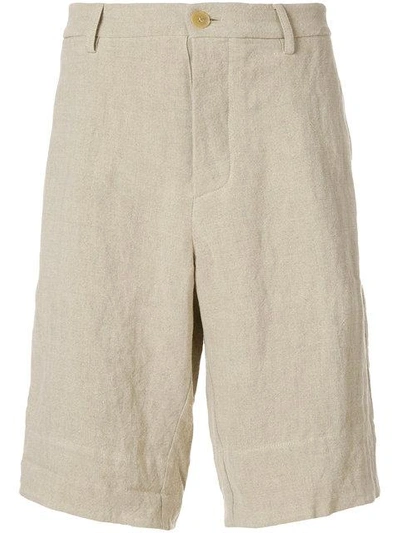 Shop Jw Anderson Back Patch Linen Shorts In Neutrals