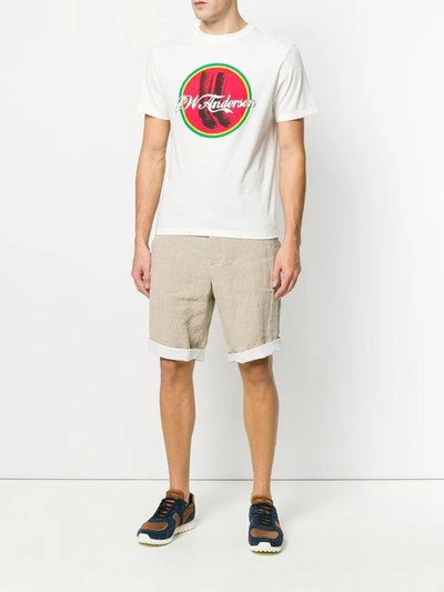 Shop Jw Anderson Back Patch Linen Shorts In Neutrals