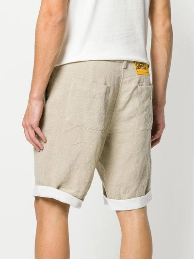 Shop Jw Anderson Back Patch Linen Shorts In Neutrals