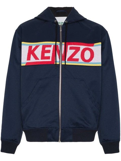 Shop Kenzo Logo Panelled Cotton Zip In Blue