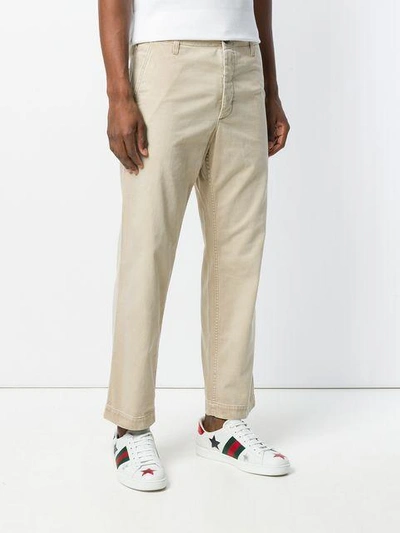 Shop Gucci Cropped Chino Trousers In Neutrals