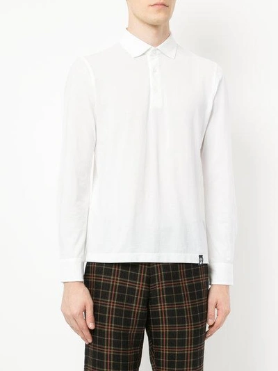 Shop Drumohr Longsleeved Polo Shirt In White