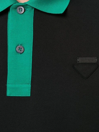 Shop Prada Contrast Trim Polo Shirt In Black
