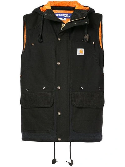 Shop Junya Watanabe Hooded Zipped Vest In Black