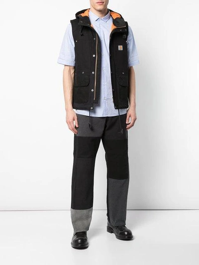 Shop Junya Watanabe Hooded Zipped Vest In Black