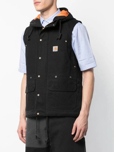 Shop Junya Watanabe Hooded Zipped Vest In Black