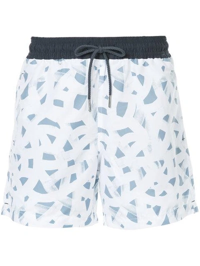 Shop Venroy Geometric Print Swim Shorts In White