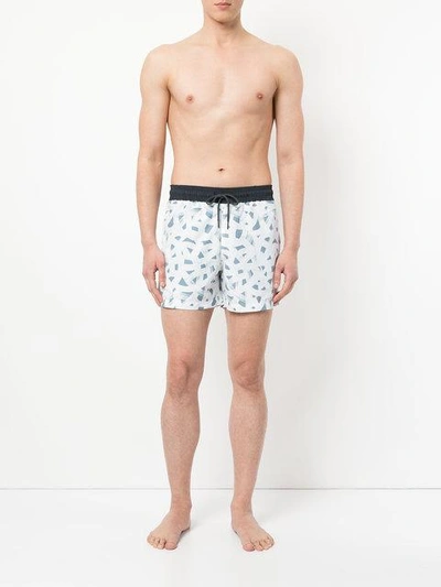 Shop Venroy Geometric Print Swim Shorts In White