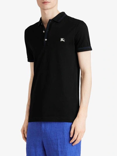 Shop Burberry Cotton Piqué Polo Shirt - Black