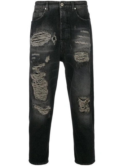 Shop Overcome Distressed Denim Cropped Straight Leg Jeans In Black