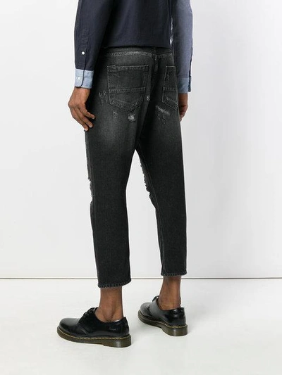 Shop Overcome Distressed Denim Cropped Straight Leg Jeans In Black