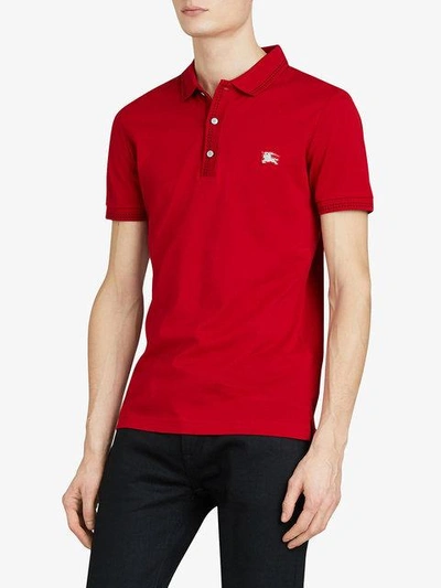 Shop Burberry Cotton Piqué Polo Shirt - Red