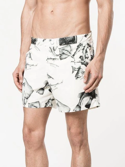 Shop Riz Boardshorts Fish Print Buckler Swim Shorts In Nude & Neutrals