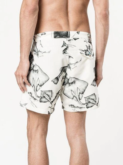 Shop Riz Boardshorts Fish Print Buckler Swim Shorts In Nude & Neutrals