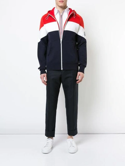 Shop Moncler Striped Zipped Jacket In Blue