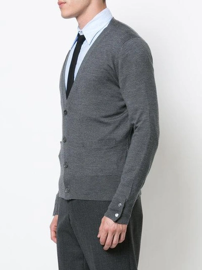 Shop Thom Browne Mercerized Merino Cardigan In Grey