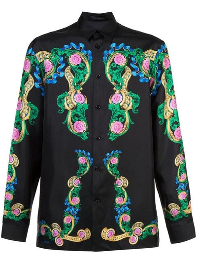 Versace Miami Signature Silk Button-down In Black