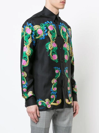 Versace Miami Signature Silk Button-down In Black