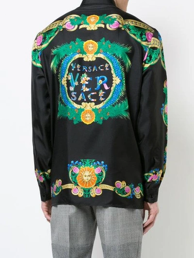 Versace Miami Signature Silk Button-down In Black