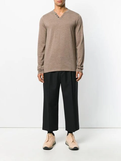 Shop Maison Margiela Knitted Henley Top - Brown