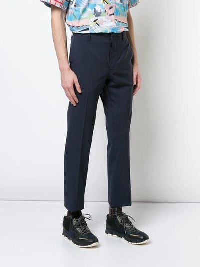 Shop Prada Cropped Tailored Trousers In Blue