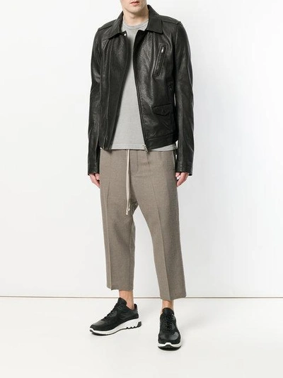 Shop Rick Owens Pebbled Biker Jacket In Black