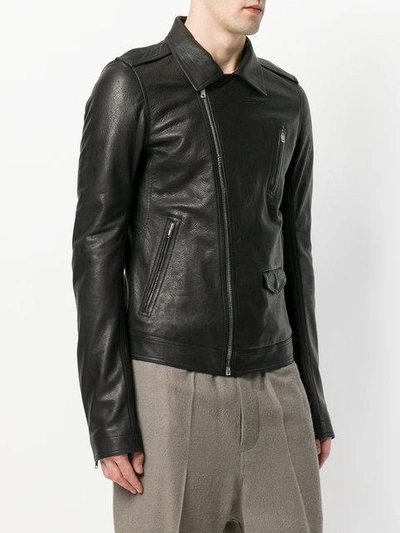 Shop Rick Owens Pebbled Biker Jacket In Black