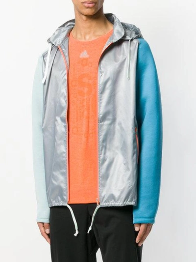 Shop Adidas By Kolor Colour Block Hooded Windbreaker Jacket - Grey