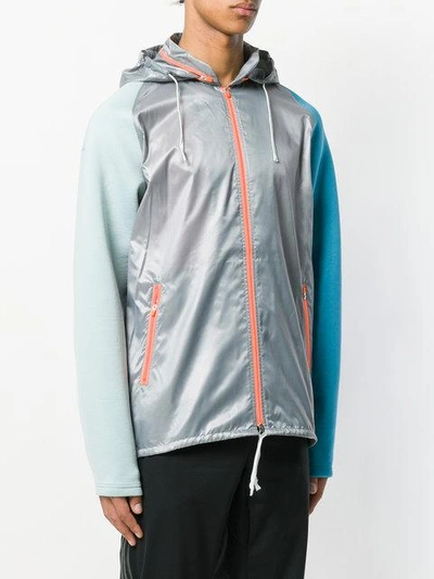 Shop Adidas By Kolor Colour Block Hooded Windbreaker Jacket - Grey