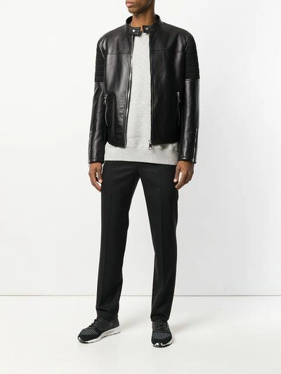 Shop Neil Barrett Front Zip Biker Jacket In Black