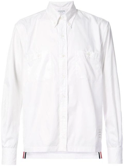 Thom Browne Long Sleeve Button Down Point Collar With Mesh Lining In Ripstop - White In White