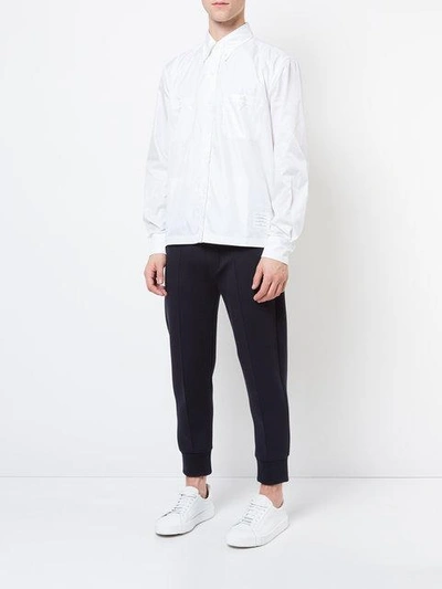 Thom Browne Long Sleeve Button Down Point Collar With Mesh Lining In Ripstop - White In White