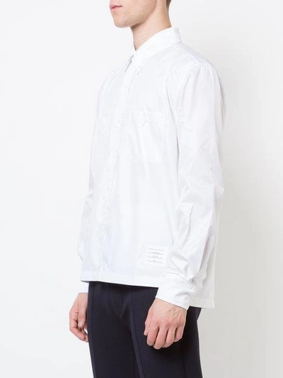 Thom Browne Long Sleeve Button Down Point Collar With Mesh Lining In Ripstop - White In White