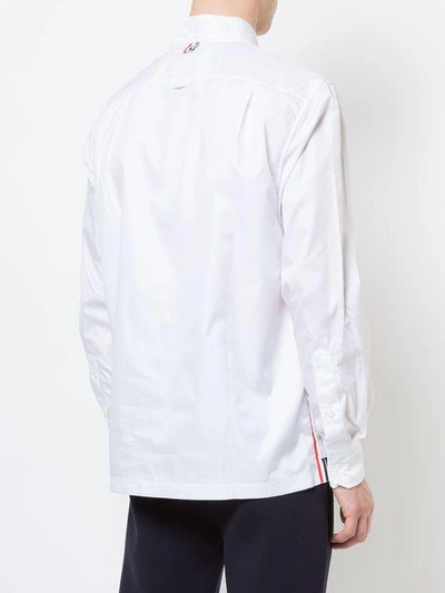 Thom Browne Long Sleeve Button Down Point Collar With Mesh Lining In Ripstop - White In White