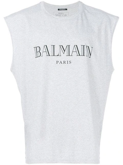 Shop Balmain Logo Tank Top - Grey