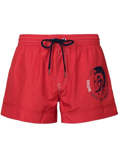 Shop Diesel Drawstring Logo Shorts - Red