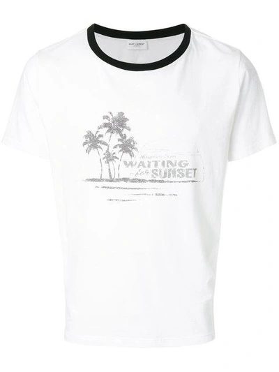 Shop Saint Laurent Distressed-effect Printed Ringer T-shirt In White