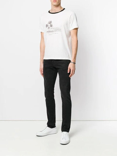 Shop Saint Laurent Distressed-effect Printed Ringer T-shirt In White