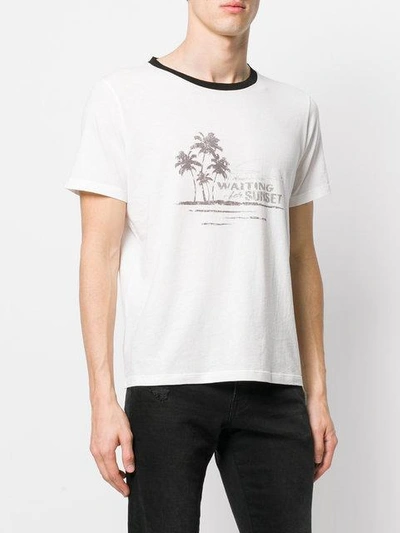 Shop Saint Laurent Distressed-effect Printed Ringer T-shirt In White