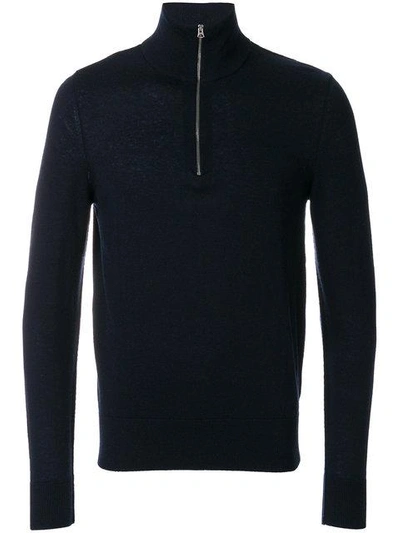 Shop Burberry Zip-neck Cashmere Cotton Sweater In Blue