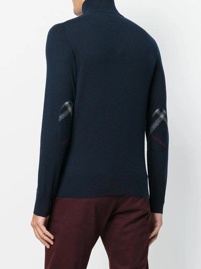 Shop Burberry Zip-neck Cashmere Cotton Sweater In Blue