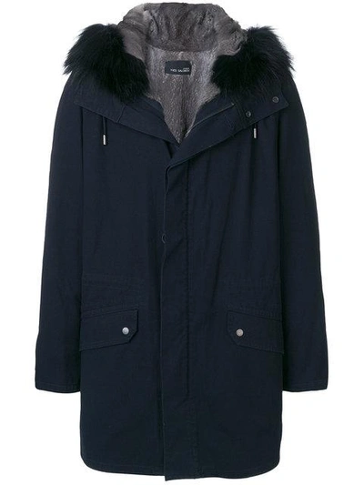 Shop Yves Salomon Fur Hooded Parka Coat - Blue