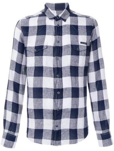 Shop Dolce & Gabbana Checked Snap Fastened Shirt - Blue