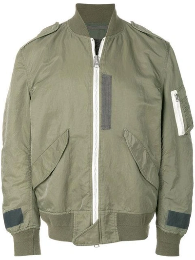 Shop Sacai Patched Utility Bomber Jacket - Green