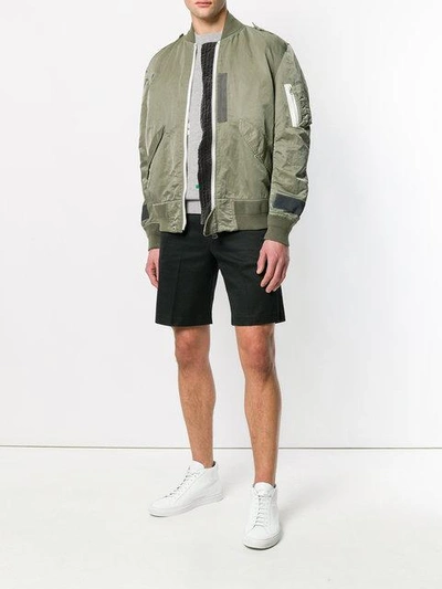 Shop Sacai Patched Utility Bomber Jacket - Green