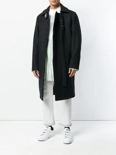 Shop Raf Simons Single-breasted Buckled Coat In Black