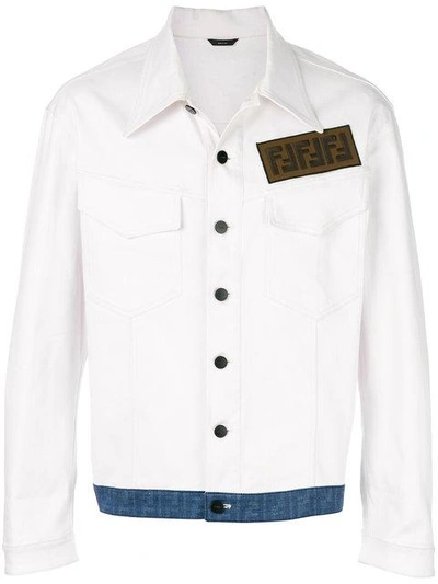 Shop Fendi Ff Contrast Hem Denim Jacket - White