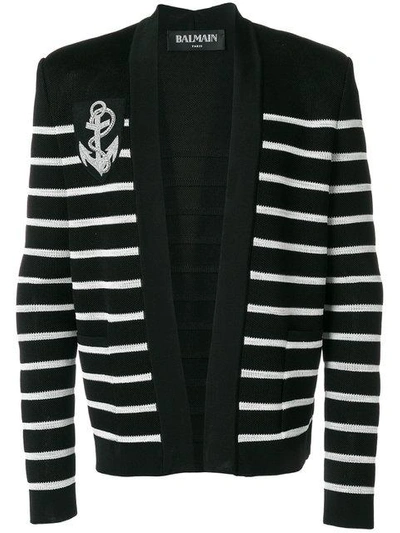 Shop Balmain Striped Cardigan - Black