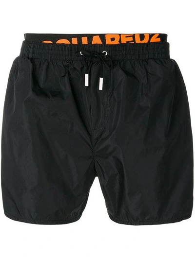 Shop Dsquared2 Logo Waistband Swim Shorts - Black